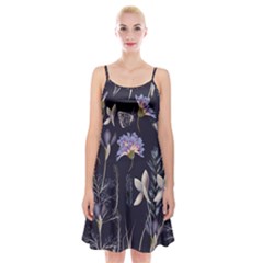 Butterflies and Flowers Painting Spaghetti Strap Velvet Dress