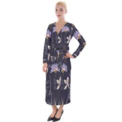 Butterflies and Flowers Painting Velvet Maxi Wrap Dress