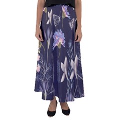 Butterflies and Flowers Painting Flared Maxi Skirt