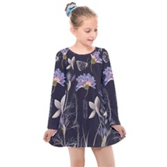 Butterflies and Flowers Painting Kids  Long Sleeve Dress