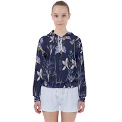 Butterflies and Flowers Painting Women s Tie Up Sweat