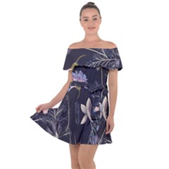 Butterflies and Flowers Painting Off Shoulder Velour Dress