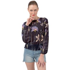 Butterflies and Flowers Painting Banded Bottom Chiffon Top