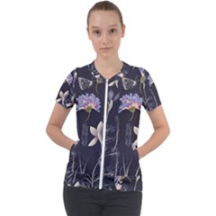 Butterflies and Flowers Painting Short Sleeve Zip Up Jacket