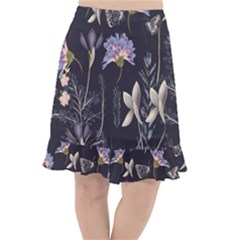 Butterflies and Flowers Painting Fishtail Chiffon Skirt