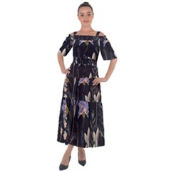 Butterflies and Flowers Painting Shoulder Straps Boho Maxi Dress 