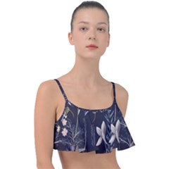 Butterflies and Flowers Painting Frill Bikini Top
