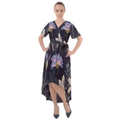 Butterflies and Flowers Painting Front Wrap High Low Dress