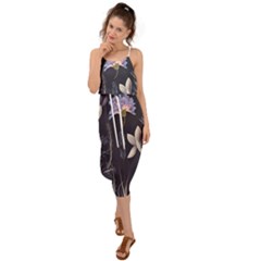 Butterflies and Flowers Painting Waist Tie Cover Up Chiffon Dress