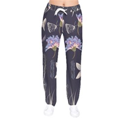 Butterflies and Flowers Painting Women velvet Drawstring Pants