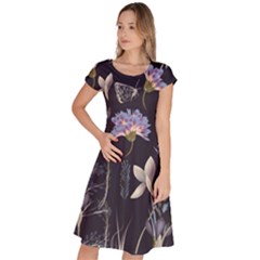 Butterflies and Flowers Painting Classic Short Sleeve Dress