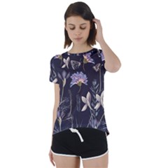 Butterflies and Flowers Painting Short Sleeve Foldover Tee