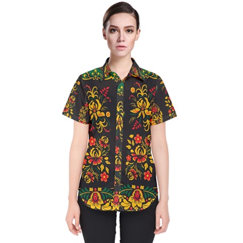 Russian Khokhloma Women s Short Sleeve Shirt by goljakoff