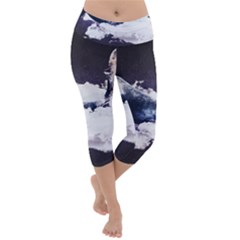 Blue Whale Dream Lightweight Velour Capri Yoga Leggings by goljakoff