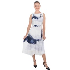 Blue Whale Dream Midi Tie-back Chiffon Dress by goljakoff