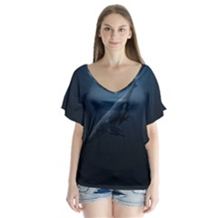 Whales Family V-neck Flutter Sleeve Top by goljakoff