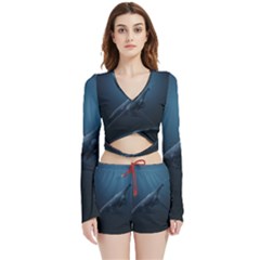 Whales Family Velvet Wrap Crop Top And Shorts Set by goljakoff