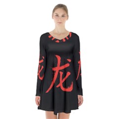 Dragon Long Sleeve Velvet V-neck Dress by goljakoff