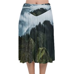 Mountain Landscape Velvet Flared Midi Skirt by goljakoff