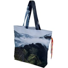 Mountain Landscape Drawstring Tote Bag by goljakoff