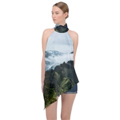 Mountain Landscape Halter Asymmetric Satin Top by goljakoff