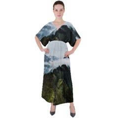 Mountain Landscape V-neck Boho Style Maxi Dress by goljakoff