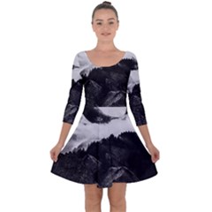 Whale In Clouds Quarter Sleeve Skater Dress by goljakoff