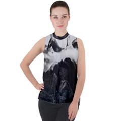 Whale In Clouds Mock Neck Chiffon Sleeveless Top by goljakoff