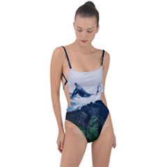 Blue Whales Dream Tie Strap One Piece Swimsuit by goljakoff