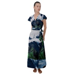 Blue Whales Dream Flutter Sleeve Maxi Dress by goljakoff