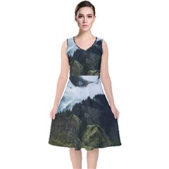 Blue Whales Dream V-neck Midi Sleeveless Dress  by goljakoff