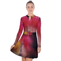 Red Galaxy Paint Long Sleeve Panel Dress by goljakoff