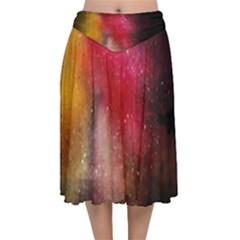 Red Galaxy Paint Velvet Flared Midi Skirt by goljakoff