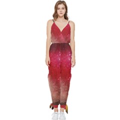 Red Galaxy Paint Sleeveless Tie Ankle Jumpsuit by goljakoff