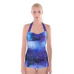 Blue Space Paint Boyleg Halter Swimsuit  by goljakoff