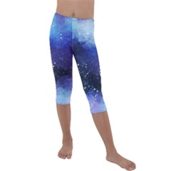 Blue Space Paint Kids  Lightweight Velour Capri Leggings  by goljakoff