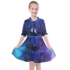 Blue Space Paint Kids  All Frills Chiffon Dress by goljakoff