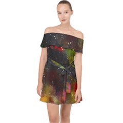 Color Splashes Off Shoulder Chiffon Dress by goljakoff