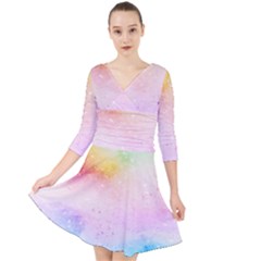 Rainbow Splashes Quarter Sleeve Front Wrap Dress by goljakoff