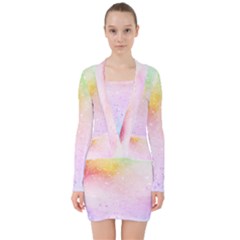 Rainbow splashes V-neck Bodycon Long Sleeve Dress