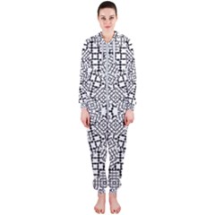 Modern Black And White Geometric Print Hooded Jumpsuit (ladies)  by dflcprintsclothing