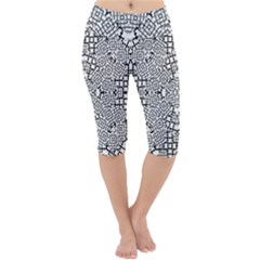 Modern Black And White Geometric Print Lightweight Velour Cropped Yoga Leggings by dflcprintsclothing