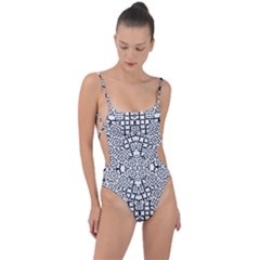 Modern Black And White Geometric Print Tie Strap One Piece Swimsuit by dflcprintsclothing