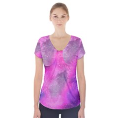 Purple Space Short Sleeve Front Detail Top by goljakoff