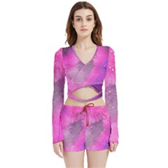 Purple Space Velvet Wrap Crop Top And Shorts Set by goljakoff