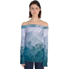 Blue Green Waves Off Shoulder Long Sleeve Top by goljakoff