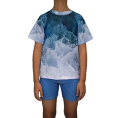 Blue Ocean Waves Kids  Short Sleeve Swimwear