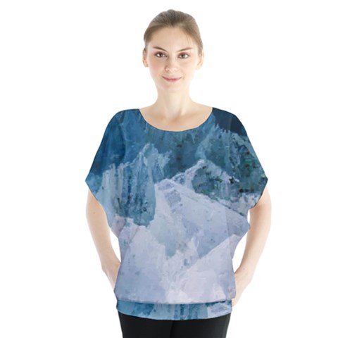 Blue Ocean Waves Batwing Chiffon Blouse by goljakoff