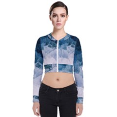 Blue Ocean Waves Long Sleeve Zip Up Bomber Jacket by goljakoff