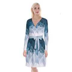 Blue Ocean Waves Long Sleeve Velvet Front Wrap Dress by goljakoff